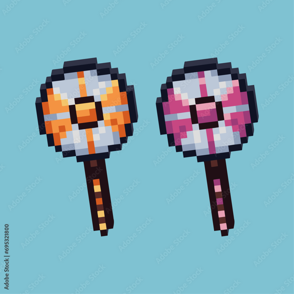 Poster isometric pixel art 3d of lollipop candy icon for items asset. lollipop candy icon on pixelated styl