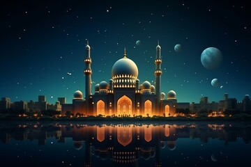 mosque at night, muslim, ramadan kareem, - obrazy, fototapety, plakaty