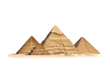 Giza pyramids isolated on white background, 