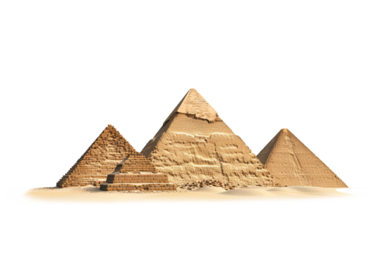 Giza pyramids isolated on white background, 