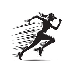 Running Woman Silhouette: Dynamic Fitness Woman Running with Abstract Speed Lines - Minimallest Woman Running Black Vector

