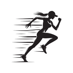Fototapeta na wymiar Running Woman Silhouette: Urban Jogging - Stylish Woman Runner in the City with Dynamic Elements - Minimallest Woman Running Black Vector 
