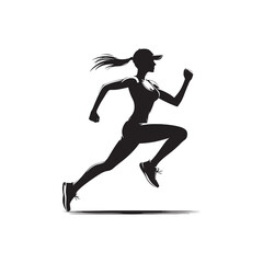 Fototapeta na wymiar Running Woman Silhouette: Trail Running Adventure - Woman Jogging through Scenic Nature Landscape - Minimallest Woman Running Black Vector 