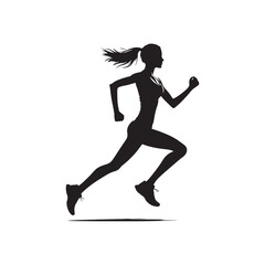 Running Woman Silhouette: Sporty Female Runner in Motion with Stylish Abstract Lines - Minimallest Woman Running Black Vector
