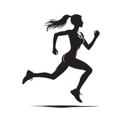 Fototapeta na wymiar Running Woman Silhouette: Fit Woman in Action, Sprinting with Dynamic Lines Illustration - Minimallest Woman Running Black Vector 