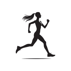 Fototapeta na wymiar Running Woman Silhouette: Jogger on Mountain Trail - Healthy Lifestyle in Nature - Minimallest Woman Running Black Vector 