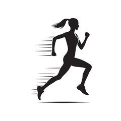 Fototapeta na wymiar Running Woman Silhouette: Fitness Lifestyle - Sporty Lady Jogging with Abstract Urban Elements - Minimallest Woman Running Black Vector 