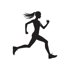 Fototapeta na wymiar Running Woman Silhouette: Stylish and Graceful Female Runner in Motion - Minimallest Woman Running Black Vector 