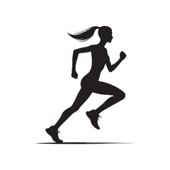 Fototapeta na wymiar Running Woman Silhouette: Silhouetted Jogger Enjoying Morning Run with a Scenic Mountain Backdrop - Minimallest Woman Running Black Vector 
