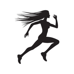 Running Woman Silhouette: Sporty Lady in Motion, Sprinting with Determination and Passion - Minimallest Woman Running Black Vector

