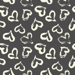 Seamless heart pattern. Hand painted ink brush