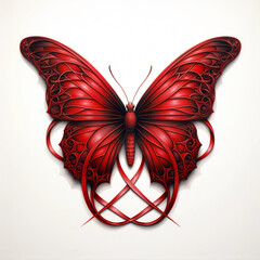 A Sketch of a Red Butterfly and an Interwoven Pattern