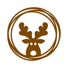 Tiempo de Navidad. Logo marco circular con líneas con silueta de cabeza de reno Rudolph asomado para su uso en tarjetas y felicitaciones
