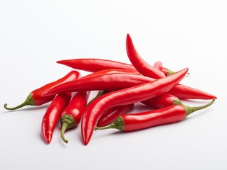 A bunch of red chili peppers on a white background