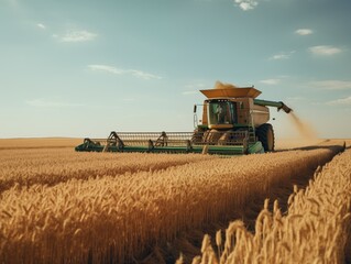 Combine harvester in a golden wheat field during harvest season