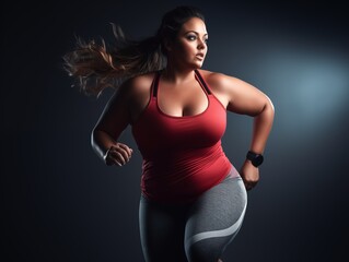 A woman in workout attire running energetically