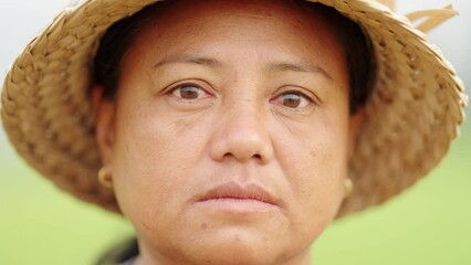 Close up, portrait middle-aged female asian, struggle, poverty, and hardship