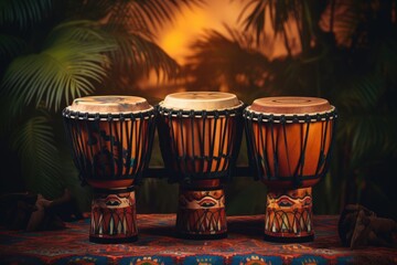 Colorful bongo drums on a table