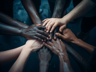A group of hands coming together in unity - 695327468