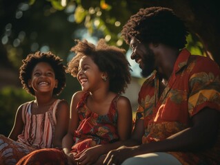 A Jamaican family enjoying a moment together in a park - 695327474