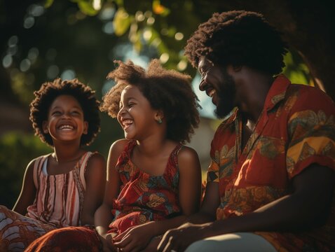 A Jamaican family enjoying a moment together in a park