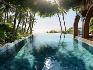 A luxurious infinity pool overlooking the ocean in a tropical setting