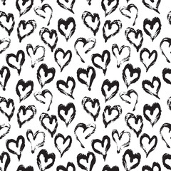 Seamless heart pattern. Hand painted ink brush
