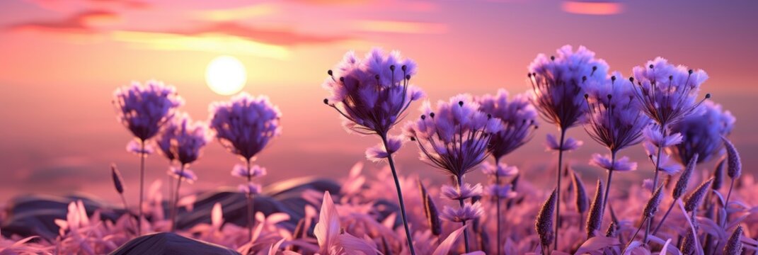 Banner Soft Focused Lavender Flowers Sunset , Banner Image For Website, Background, Desktop Wallpaper