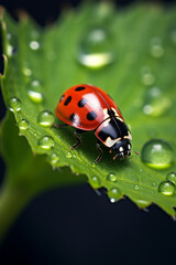Fototapeta premium cinematic photography of a ladybird on a leaf created with Generative Ai