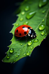 Fototapeta premium cinematic photography of a ladybird on a leaf created with Generative Ai