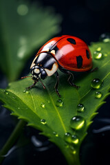 Fototapeta premium cinematic photography of a ladybird on a leaf created with Generative Ai
