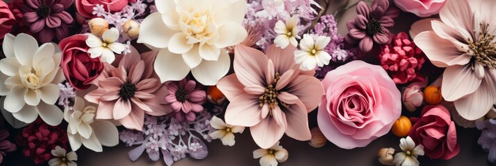 Beautiful Flowers Composition Frame Made Light , Banner Image For Website, Background, Desktop Wallpaper