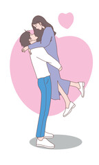 Love tenderness and romantic feelings concept. Young loving smiling couple boy and girl standing hugging embracing each other feeling in love vector illustration
