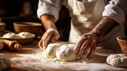 Artisan Chef hands kneading dough