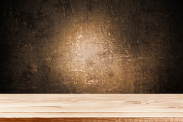 dark wall background. Empty workplace, in front of a package of abstracts.