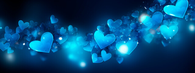 Blue bokeh heart sparkling on a dark background. Selective focus.