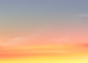 Sunset Sky Background,Sunrise with Yellow and Blue Sky,Nature Landscape Dramtic Golden Hour with twilight Sky in Evening after Sun Dawn,Vector Horizon Banner Sunlight for Four Seasons concept