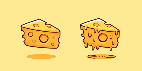 Slice cheese cartoon vector illustration food object icon blue background for book cover, poster, banner