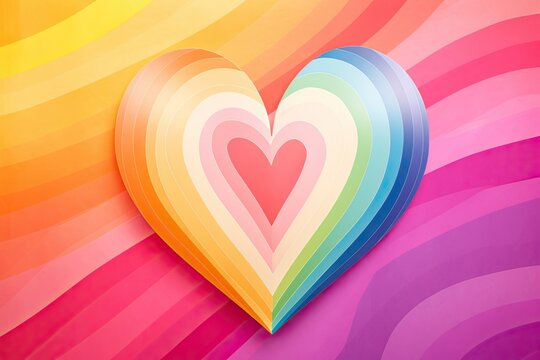Concept Valentine's Day, LGBT, Big one rainbow heart close-up on a pink background. Banner.