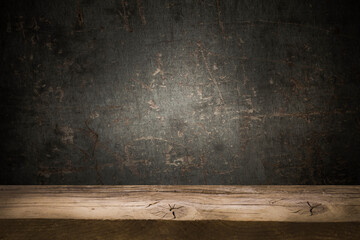 dark wall background. Empty workplace, in front of a package of abstracts.
