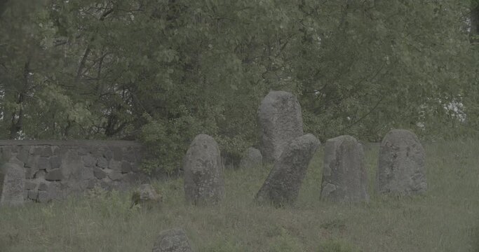 Old ancient Jewish cemetery in summer spring day. Druya, Belarus. green grass and many ancient stones. Headstone Headstones Tombstones jewish grave, clog2, clog, canon c70 c log 2.