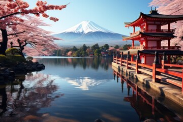 Japanese tori gate:composite image. Mount Fuji