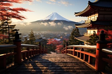 Japanese tori image. Mount Fuji - obrazy, fototapety, plakaty