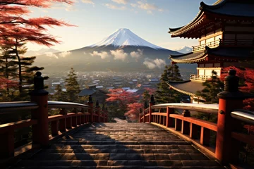 Fotobehang Japanese tori image. Mount Fuji © sirisakboakaew