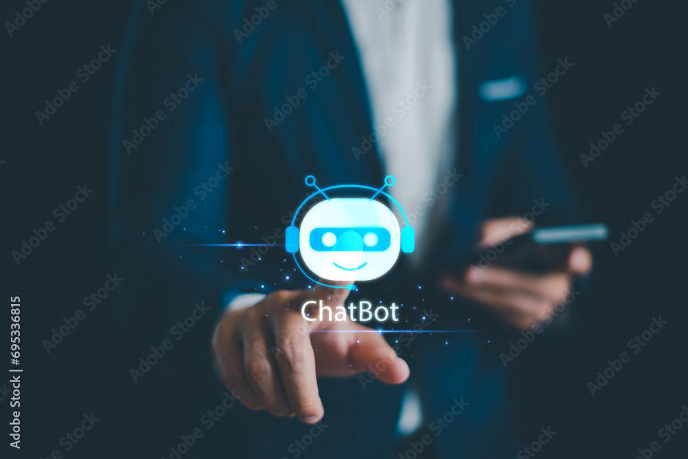 Poster chat ai concept, artificial intelligence, chatbot, business use technology smart robot ai enter comm