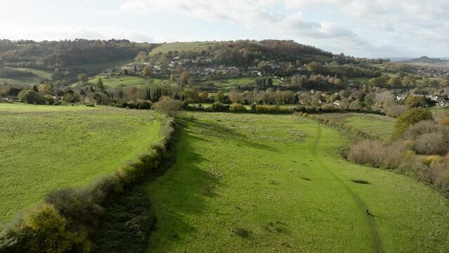 Cotswolds Autumn Landscape Butterrow Hill Stroud England Rural Suburbs Countryside Aerial