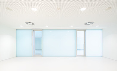 Spacious white room with glass wall in hospital