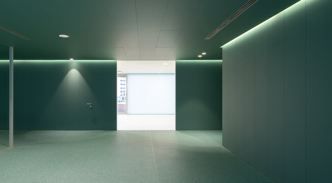 White room seen through doorway in hospital