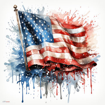 watercolor 4th of July American Flag Splash clipart, Generative Ai