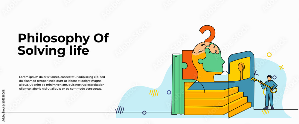 Poster vector illustration philosophy of solving life. modern flat in continuous line style.